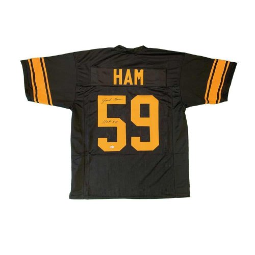 Jack Ham Autographed HOF 88 and Framed Black Steelers Jersey Auto JSA Cert