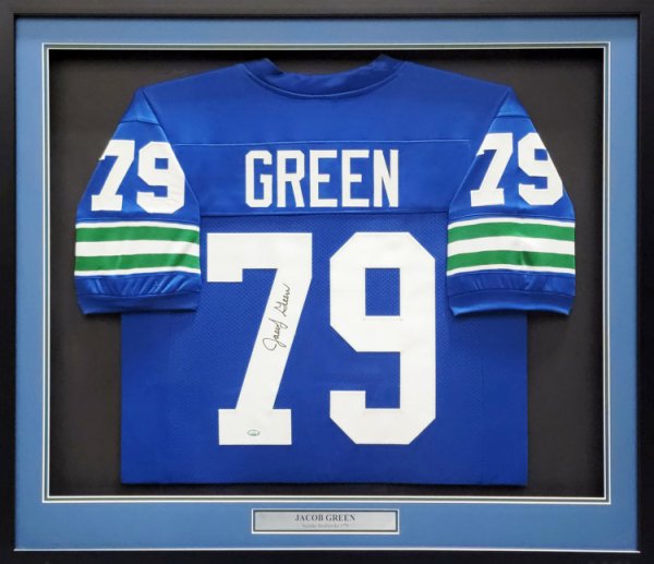 Jacob Green Autographed Signed Seattle Seahawks Framed Blue Jersey Mcs Holo