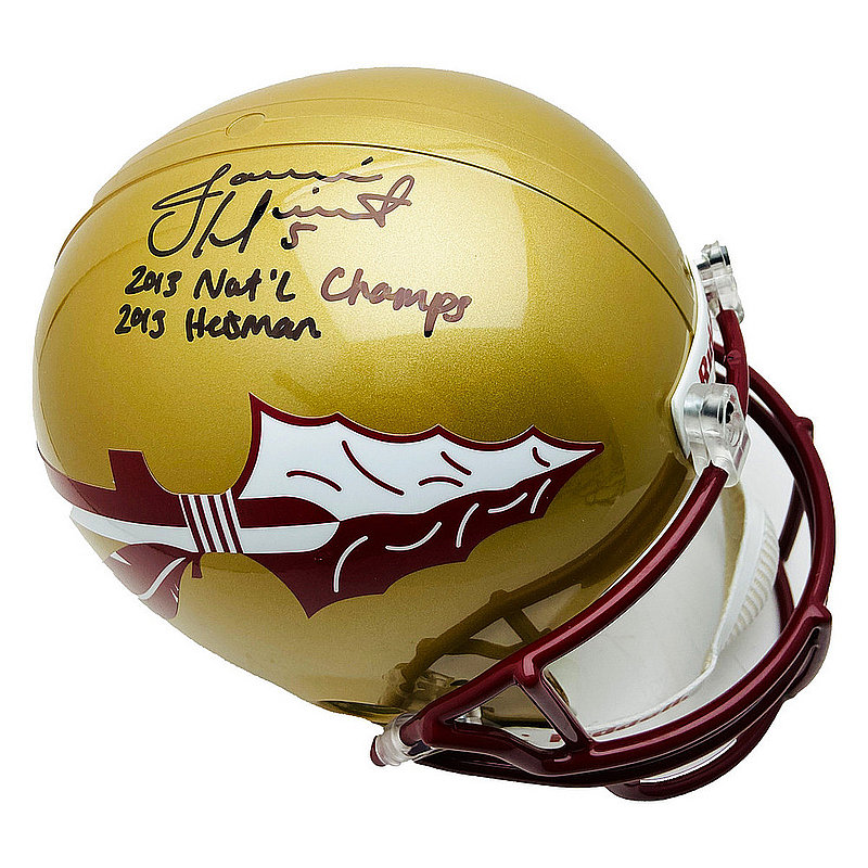 Jameis Winston Florida State Seminoles Autographed Signed Riddell Gold Full Size Replica Helmet with 2013 Nat'l Champs & 2013 Heisman Inscription - PSA/DNA Authentication