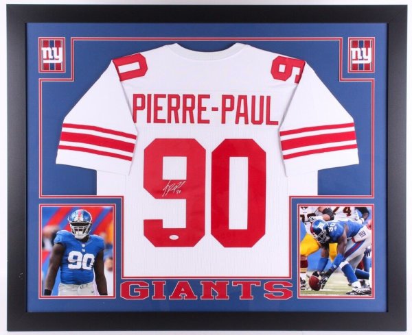 FRAMED Autographed/Signed JASON PIERRE-PAUL 33x42 Red Football Jersey JSA  COA