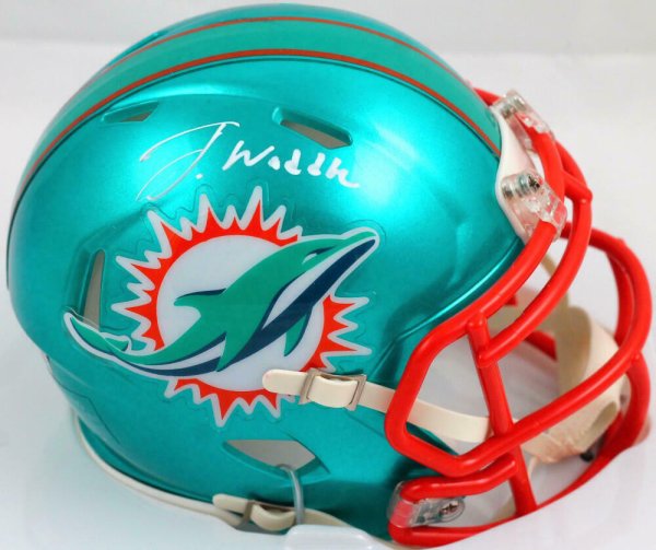 Autographed/Signed Jaylen Waddle Miami Dolphins Football Mini Helmet Fanatics COA 