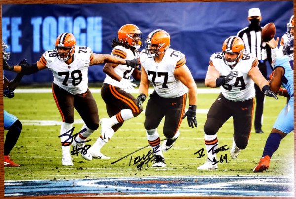 JC Tretter, Wyatt Teller, Jack Conklin Cleveland Browns 11-1 11x17 Autographed Signed Photo - Certified Authentic