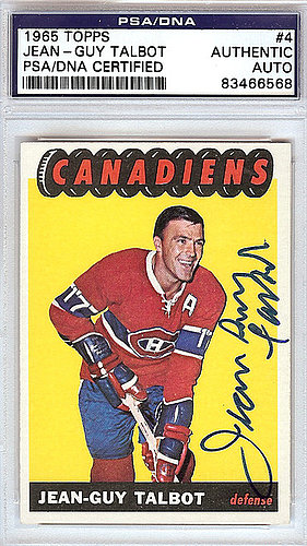 Jean-Guy Talbot Autographed Signed Jean-Guy Talbot 1965 Topps Card #4 Montreal Canadiens PSA/DNA