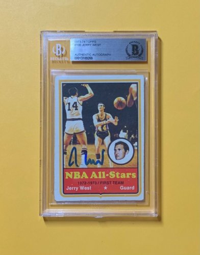 Jerry West Autographed Signed 1973-74 Topps #100 Authentic Auto Beckett Certified Lakers HOF