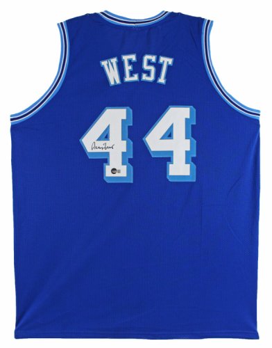 Jerry West Autographed Signed Authentic Blue Throwback Pro Style Jersey Beckett Wit
