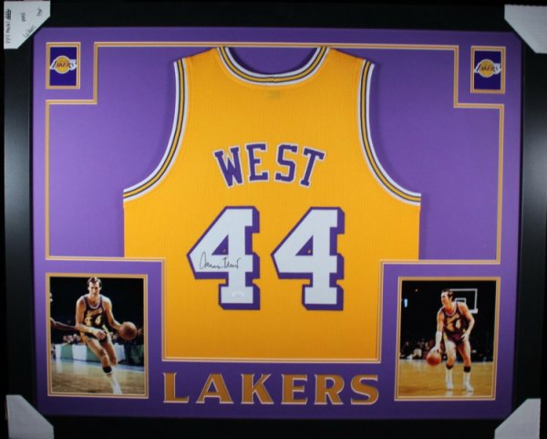 Jerry West Autographed Signed (Lakers Yellow Skyline) Framed Jersey JSA