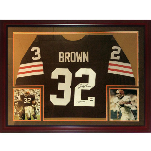 Jim Brown Autographed Signed Cleveland Browns (Brown #32) Deluxe Framed Jersey w/ HOF 71