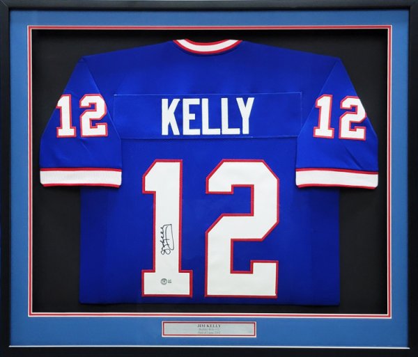 Jim Kelly Autographed Buffalo Bills Jersey Inscribed Kelly Tough Framed