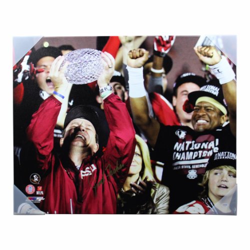 Jimbo Fisher Autographed Signed Florida State Seminoles Stretched Holding Trophy 24x30 Canvas Print - PSA/DNA Authentic