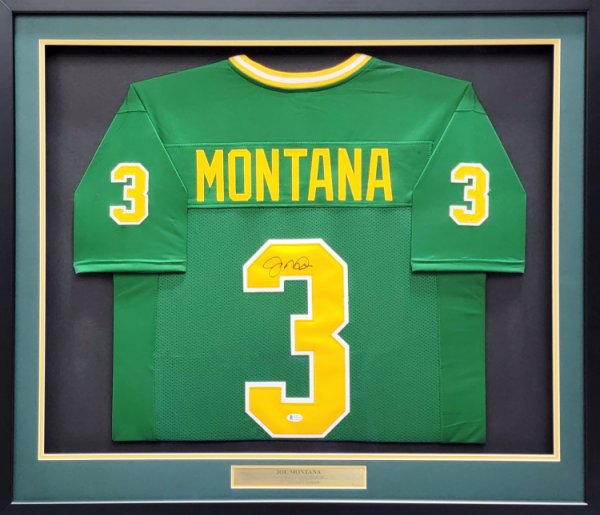Joe Montana Autographed Signed Notre Dame Fighting Irish Framed Green Jersey Beckett Beckett #200922