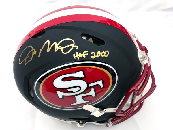 Joe Montana Autographed Signed San Francisco 49Ers Riddell Matte Black Speed Authentic Helmet W/HOF 2000 Beckett Witness Gold Paint