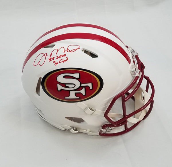 Joe Montana Autographed Signed San Francisco 49Ers Riddell Matte Flat White Speed Authentic Helmet W/ HOF 2000 & Joe Cool Beckett Witnessed