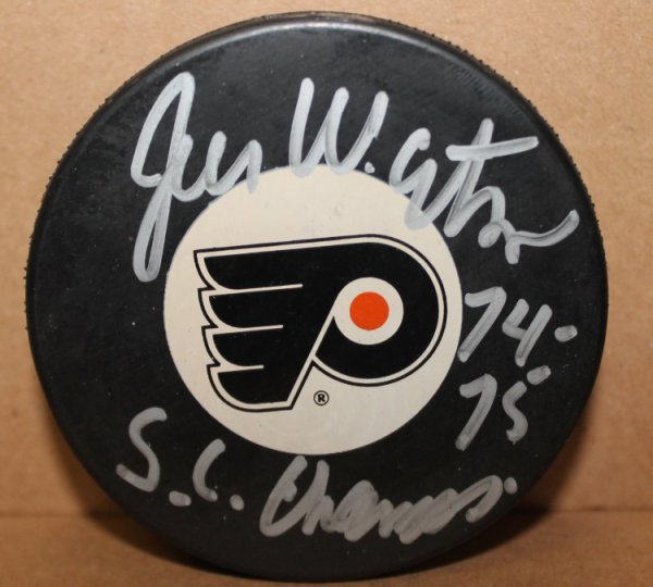 Joe Watson Philadelphia Flyers Autographed Signed Puck Inscribed 74-75 SC Champs