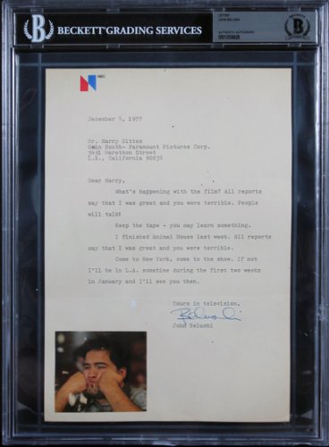 John Belushi Autographed Signed Animal House 7X10.5 1977 Letter On Nbc Letterhead Beckett Slab