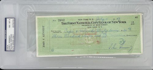 John F Autographed Signed . Kennedy Slabbed Check PSA/DNA Cert Auto Graded Nm-Mt 8 83793705