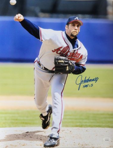 Framed Autographed/Signed John Smoltz 33x42 Atlanta Blue Baseball Jersey  JSA COA