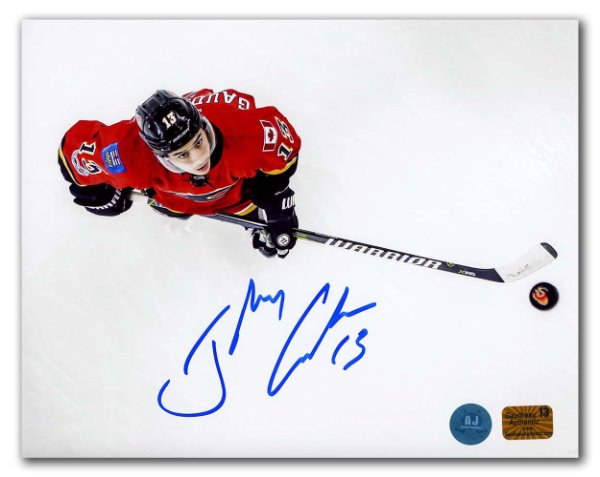Johnny Gaudreau Calgary Flames Autographed Signed Overhead Puck Wizard 8x10 Photo