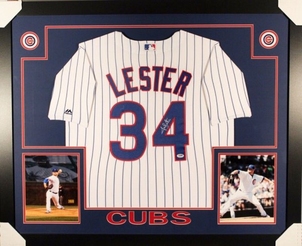 Jon Lester Autographed Signed Cubs 35X43 Custom Framed Jersey PSA World Series Hero