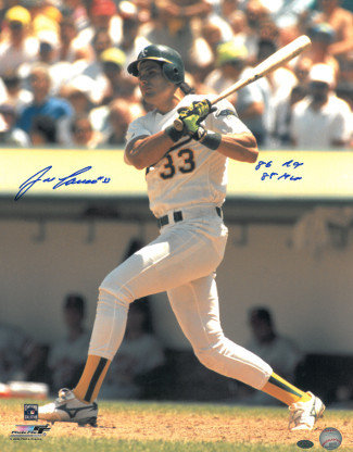 Jose Canseco Autographed Signed Oakland A's 16x20 Photo dual 86 ROY & 88  MVP (white jersey)