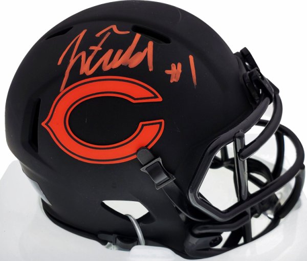 Justin Fields Autographed Signed Chicago Bears Eclipse Black Speed Mini Helmet Beckett Beckett Qr
