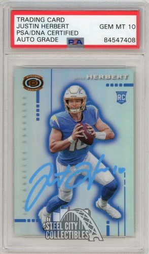 Justin Herbert 2020 Panini Chronicles Dynagon Auto Rookie Card #D-3 PSA/DNA  (Yellow)