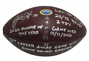 Justin Herbert Autographed Signed Game Used Football Rookie Of The Year More + More Beckett