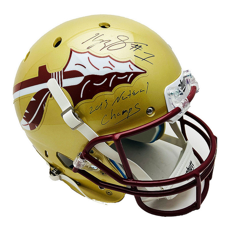 Kelvin Benjamin Florida State Seminoles Autographed Signed Full Size Schutt Gold Replica Helmet - 2013 National Champs Inscription - Beckett Authentication