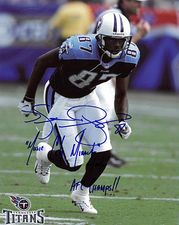 Kevin Dyson Autographed Signed Tennessee Titans Action 8x10 Photo w/ triple  Music City Miracle, 01/08/00 & AFC Champs!!