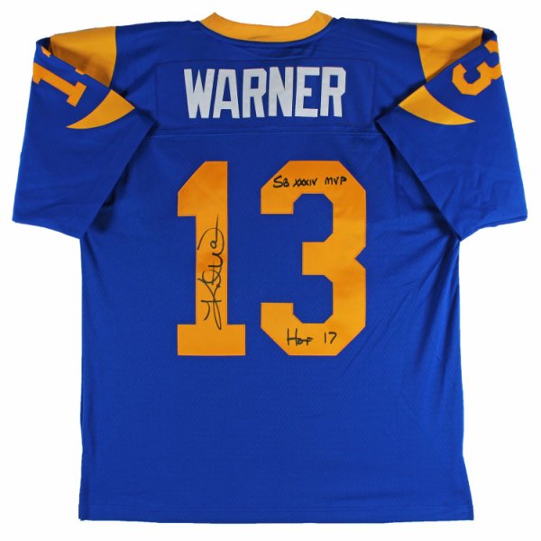 Kurt Warner Autographed Signed Rams "2X Inscribed" Blue Mitchell & Ness Jersey Beckett Witnessed