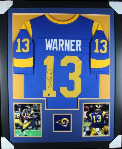 Kurt Warner Autographed Signed (Rams Throwback Tower) Framed Jersey Beckett