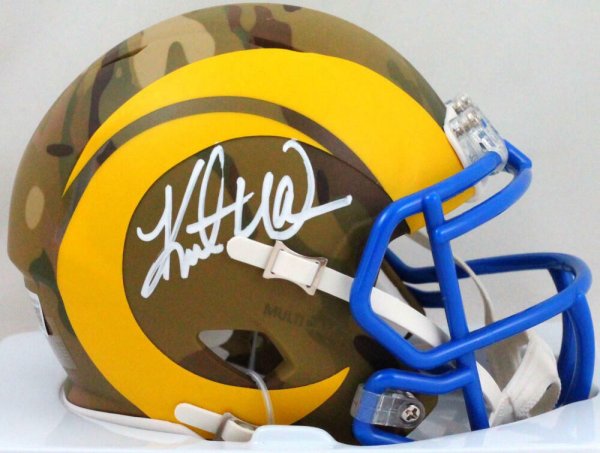 Kurt Warner Autographed Signed St. Louis Rams Camo Speed Mini Helmet- Beckett W White