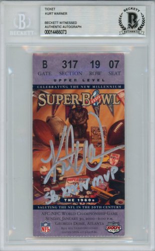 Kurt Warner Autographed Signed Super Bowl Xxxiv Ticket Stub Sb MVP Beckett Slab 36346