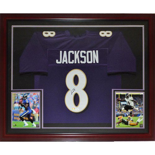 Lamar Jackson Autographed Signed Baltimore (Purple #8) Deluxe Framed Jersey - JSA
