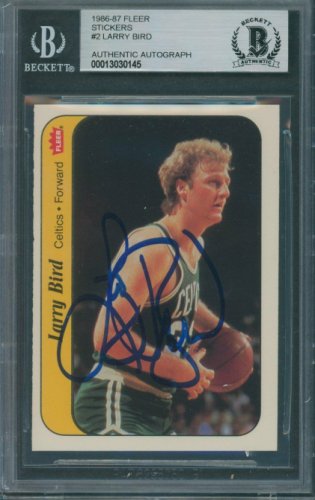 Larry Bird Autographed Signed 1986/87 Fleer Sticker #2 Beckett Authentic Autograph 0145