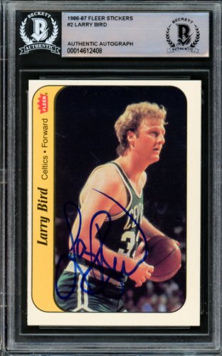 Larry Bird Autographed Signed 1986-87 Fleer Sticker Card #2 Boston Celtics Beckett Beckett