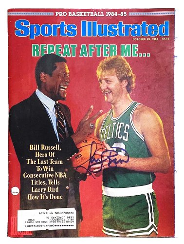 Larry Bird Autographed Signed Boston Celtics SI Magazine with Bill Russell - Steiner Authentic