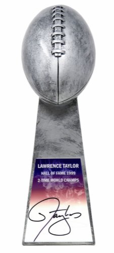 Lawrence Taylor Autographed Signed Football World Champion 15 Inch Replica Silver Trophy
