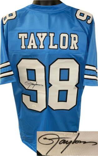 Lawrence Taylor Signed Framed 36x42 Custom Blue Pro Style Football Jersey JSA