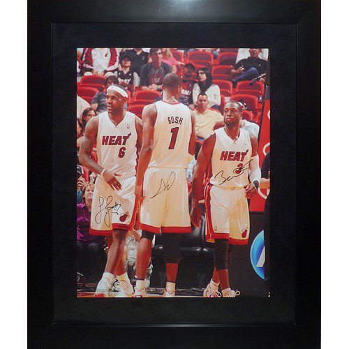 Lebron James Autographed Signed , Dwyane Wade And Chris Bosh Miami Heat Deluxe Framed 16X20 Photo - UDA UDA
