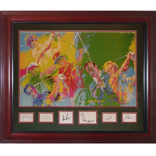 Leroy Neiman Autographed Signed Golf Champions Deluxe Framed Print With 6 Signatures - Snead , Hogan , Player , Trevino , Palmer , Nicklaus - JSA