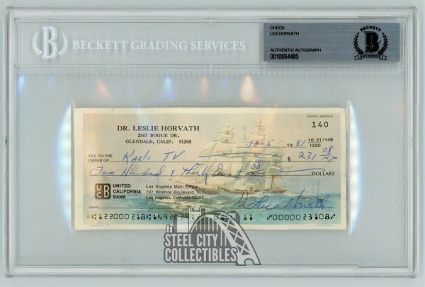 Les Horvath Autographed Signed Check - Beckett