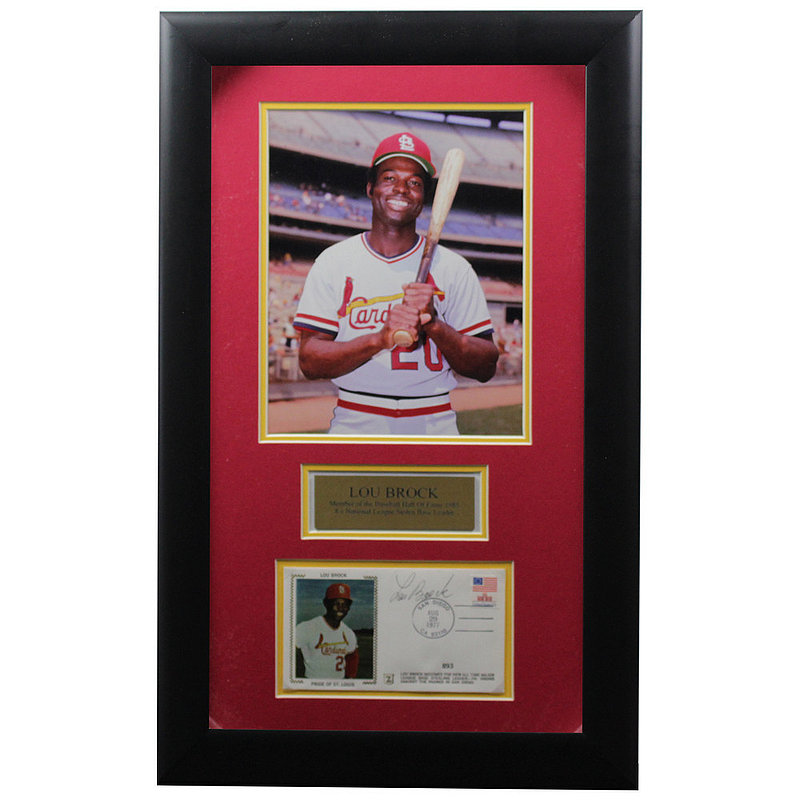 Lou Brock Signed St. Louis White Custom Double-Suede Framed