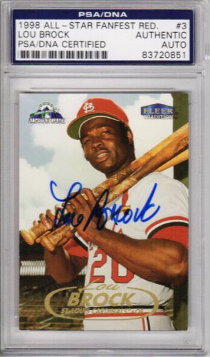 Lou Brock Autographed Signed St Louis Cardinals 1998 Fleer Tradition Trading Card #3 - (PSA ...