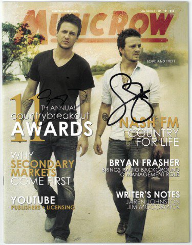 Love and Theft- Stephen Barker Liles/Eric Gunderson dual Autographed Signed Music Row Full Magazine Feb/March 2013- JSA Hologram #GG38164
