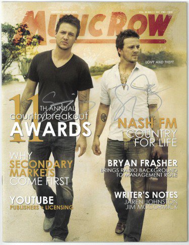 Love and Theft- Stephen Barker Liles/Eric Gunderson dual Autographed Signed Music Row Full Magazine Feb/March 2013- JSA Hologram #GG38165