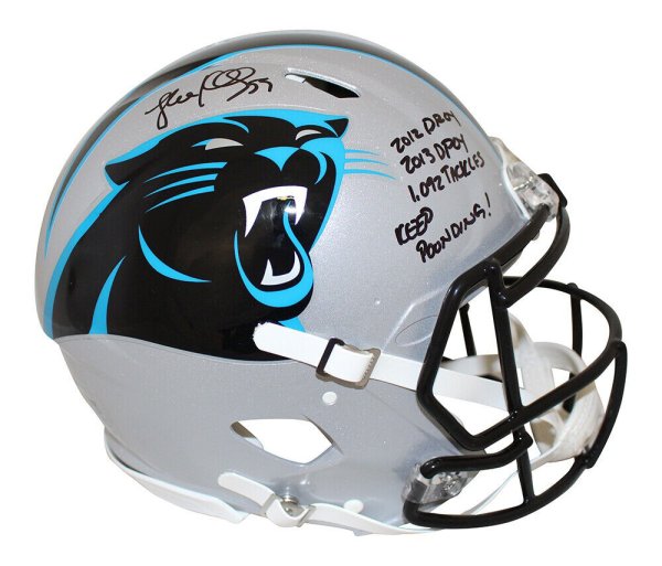 Luke Kuechly Signed Panthers F/S Flat White Speed Helmet- Beckett Auth  *Black