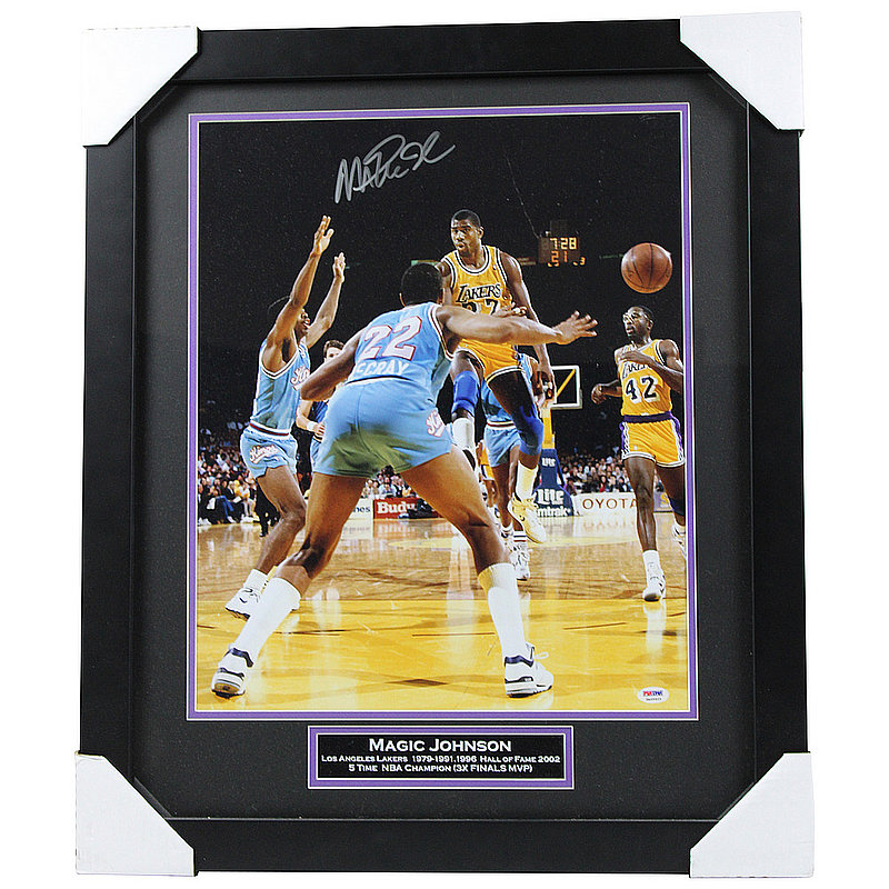 Magic Johnson Autographed Los Angeles Lakers Jersey Framed