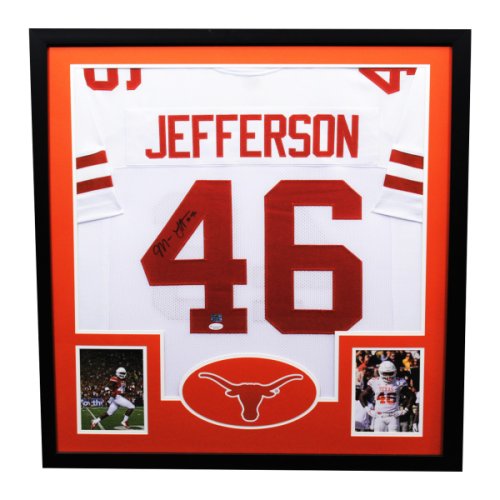Malik Jefferson Autographed Signed Texas Longhorns Premium Framed White Jersey- Certified Authentic