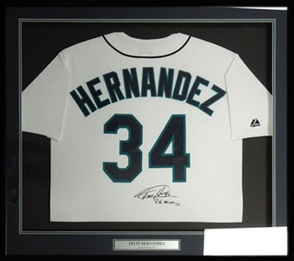 Mariners Felix Autographed Signed Seattle Hernandez Framed White Majestic Jersey Pg 8-15-12 PSA/DNA