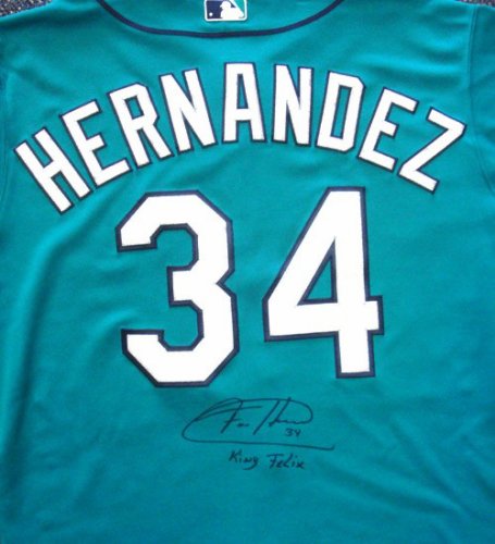 Mariners Felix Autographed Signed Seattle Hernandez Teal Authentic Majestic  Jersey King Felix Size 48 PSA/DNA